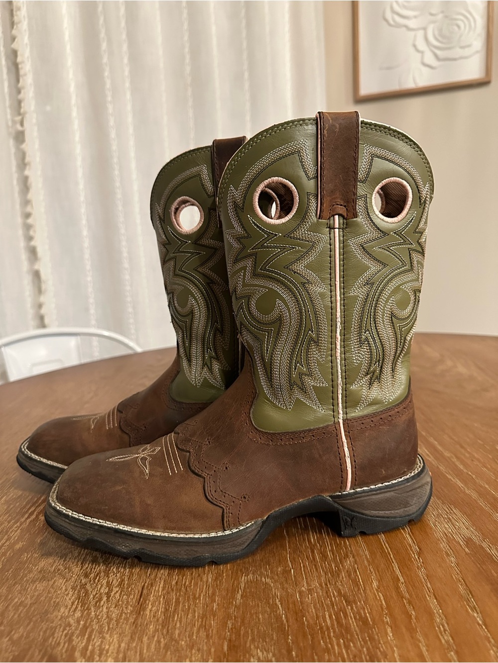 DURANGO LADY REBEL GREEN SADDLE COWGIRL BOOTS - SQUARE TOE
